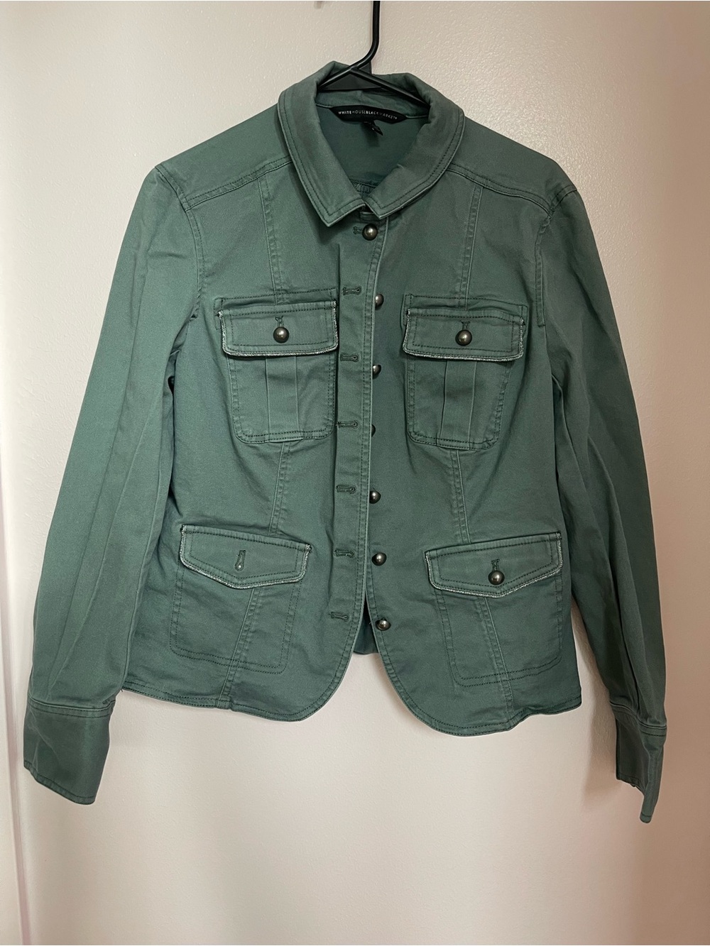 White House Black Market Sage Green Military Utility Jacket Button Front Size 8